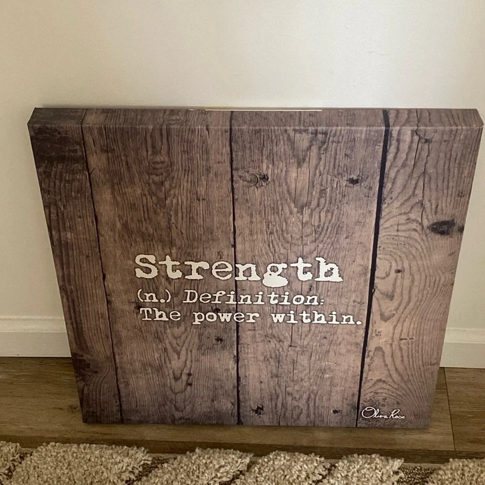 Vintage Pier 1 Strength The Power Within Faux Wood Canvas Art Sign 20x20